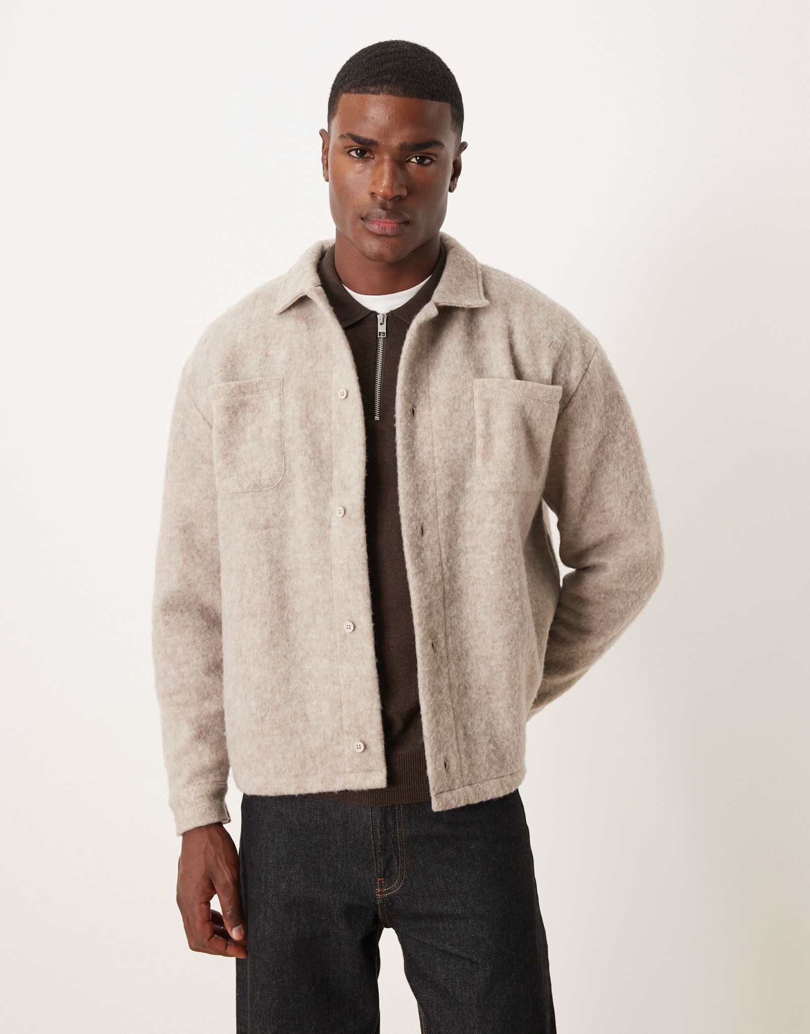 ДИЗАЙНЕРСКИЙ шерстяной жакет ASOS в непринужденном стиле бежевого цвета