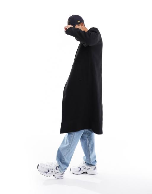 Men Fashion Hooded Wool Blend Pullover Oversize Cloak Cape Coat Ourwear  Black