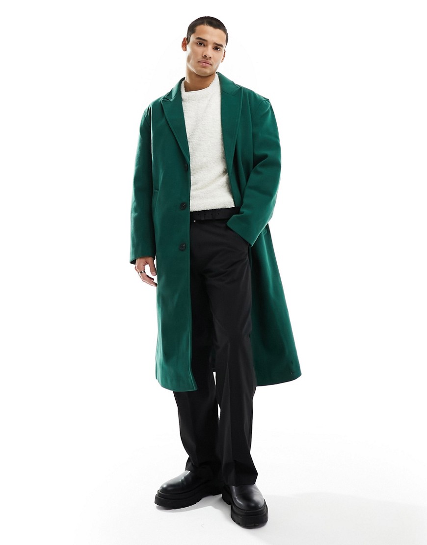 ASOS DESIGN relaxed wool look overcoat in green