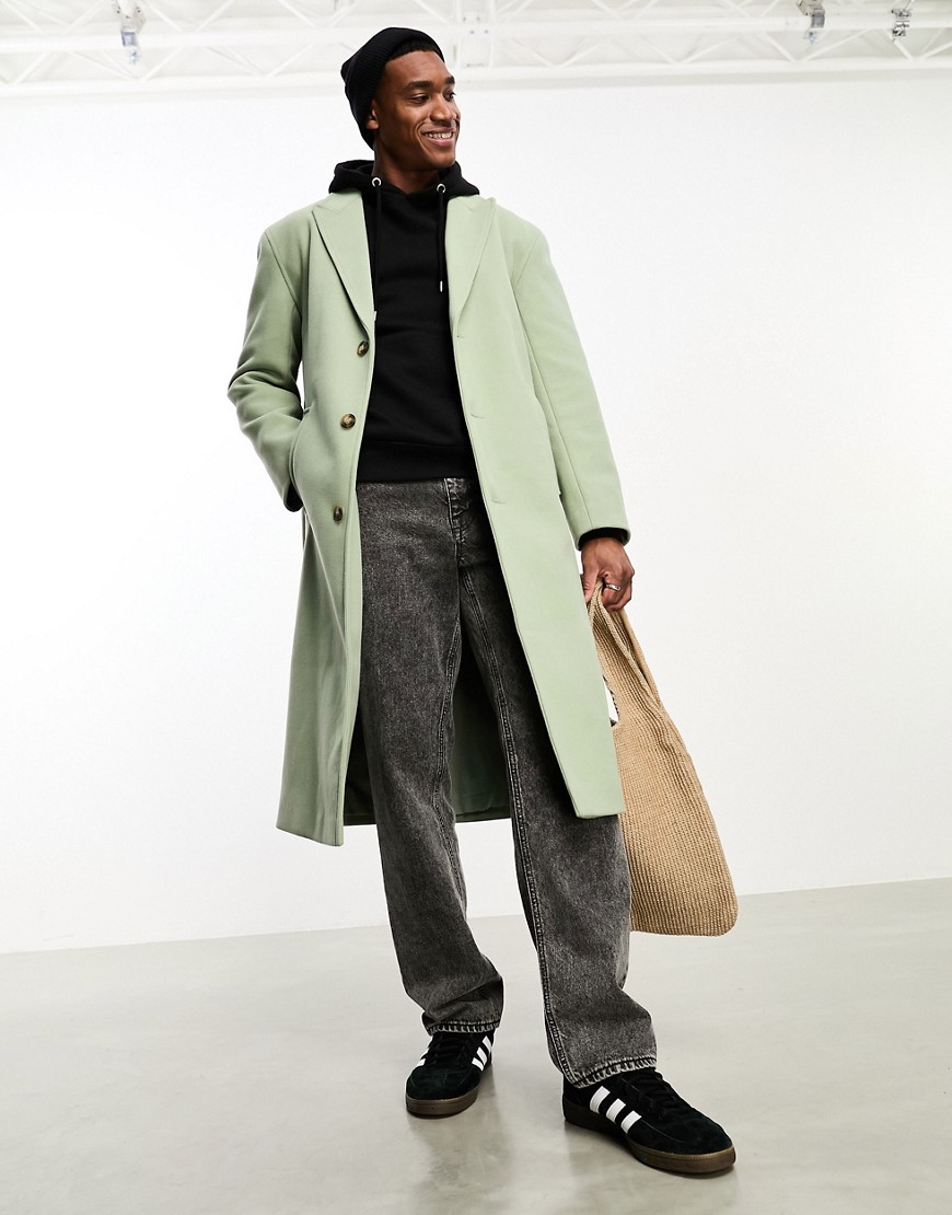 ASOS DESIGN relaxed wool look overcoat in sage green-Auburn