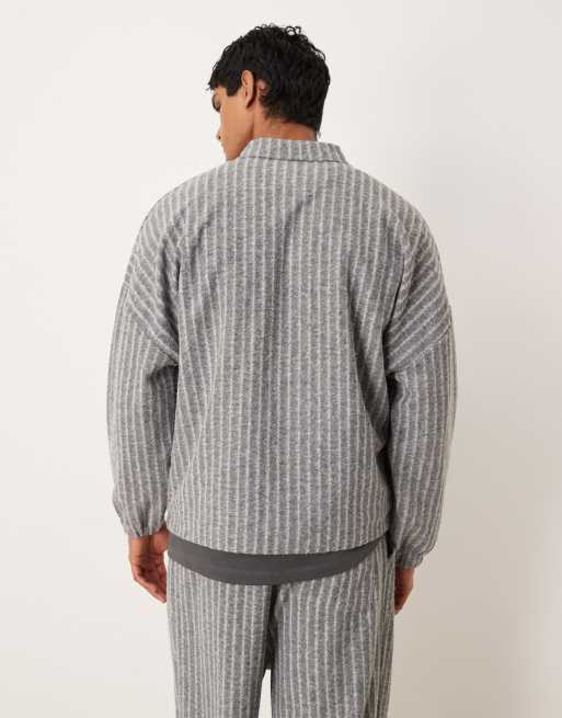 ASOS DESIGN relaxed wool look polo sweatshirt co-ord in grey, 3 of 5