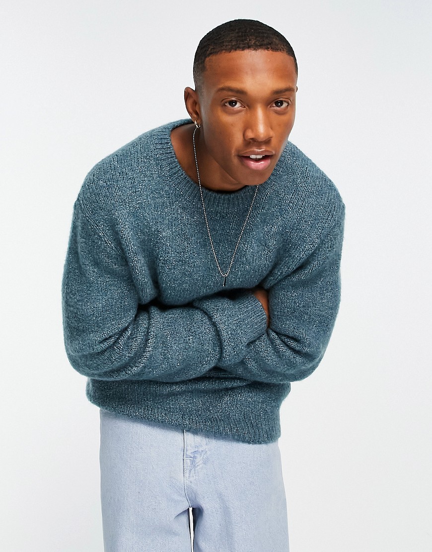 ASOS DESIGN relaxed wool mix knit sweater in teal-Green