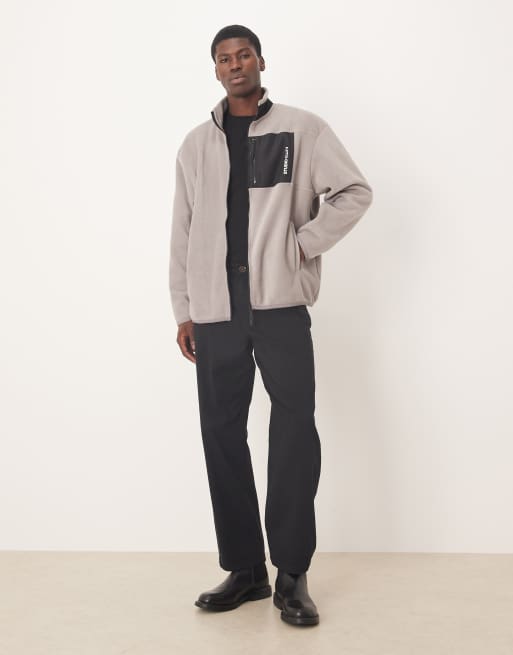 ASOS DESIGN relaxed zip-through fleece jacket with nylon pocket in grey , 2 of 5