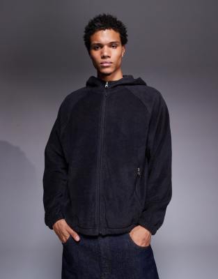 ASOS DESIGN ASOS DESIGN relaxed zip through funnel neck fleece hoodie in charcoal-Grey