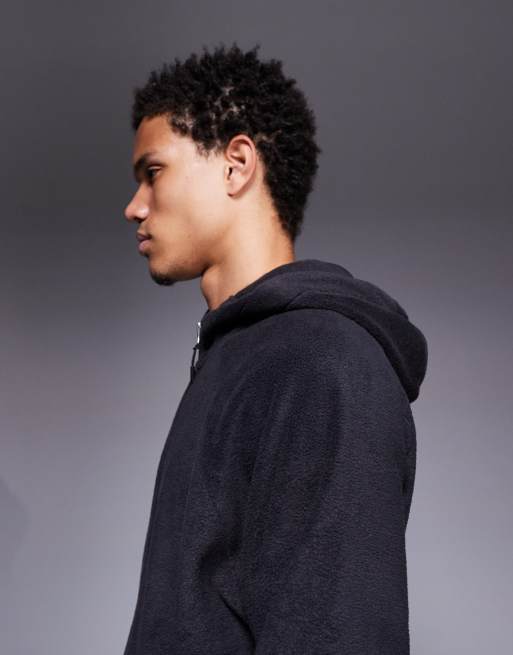 ASOS DESIGN relaxed zip through funnel neck fleece hoodie in charcoal , 4 of 5