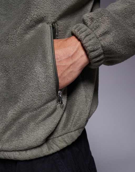 ASOS DESIGN relaxed zip through funnel neck fleece hoodie in green, 5 of 5
