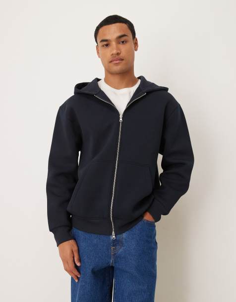 ASOS DESIGN relaxed zip through hoodie in scuba-style fabric in navy - NAVY - view 1