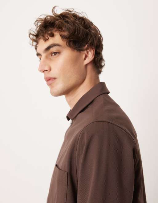ASOS DESIGN relaxed zip through shirt in brown, 4 of 5