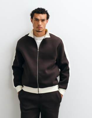 Asos Design Relaxed Zip Through Track Jacket In Brown
