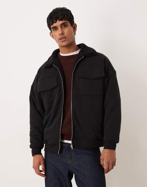 ASOS DESIGN relaxed zip-through with borg lining in black - view 1