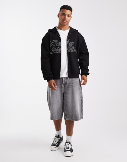 ASOS DESIGN relaxed zip through with embroidery in black, 2 of 5