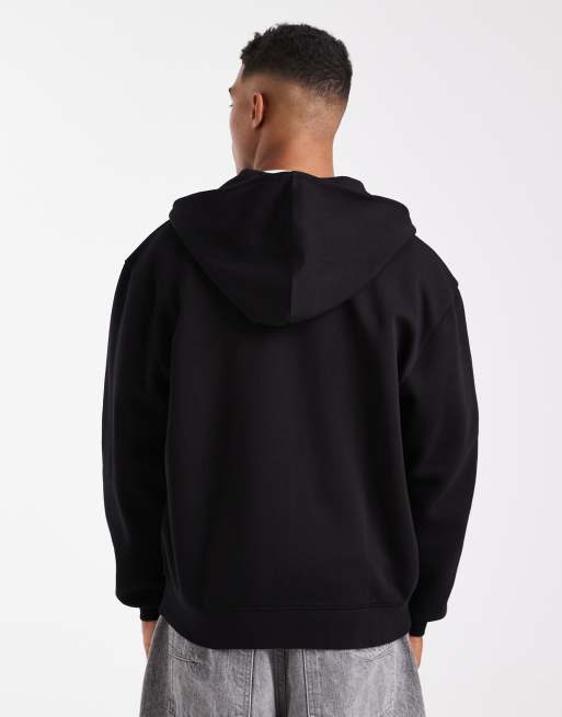 ASOS DESIGN relaxed zip through with embroidery in black, 3 of 5