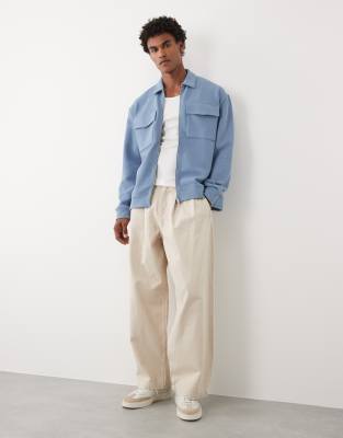 Asos Design Relaxed Zip Up Jacket In Blue