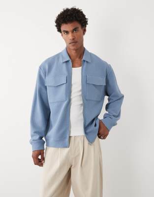 Asos Design Relaxed Zip Up Jacket In Blue