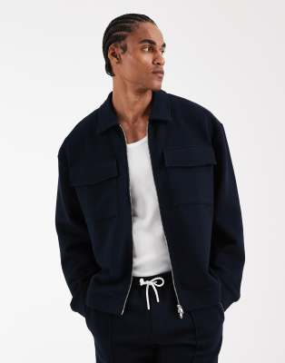 Asos Design Relaxed Zip Up Jacket In Blue