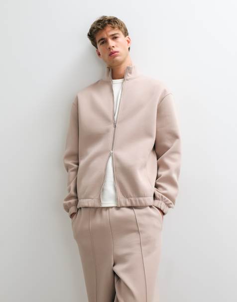 ASOS DESIGN relaxed zip up sweatshirt in scuba-style fabric in brown - view 1
