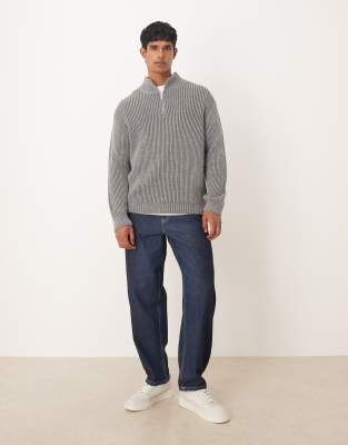 Asos Design Relaxed Knit Half Zip Sweater In Gray