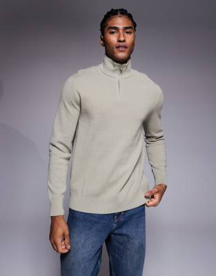 Asos Design Relaxed Knit Half Zip Sweater In Gray