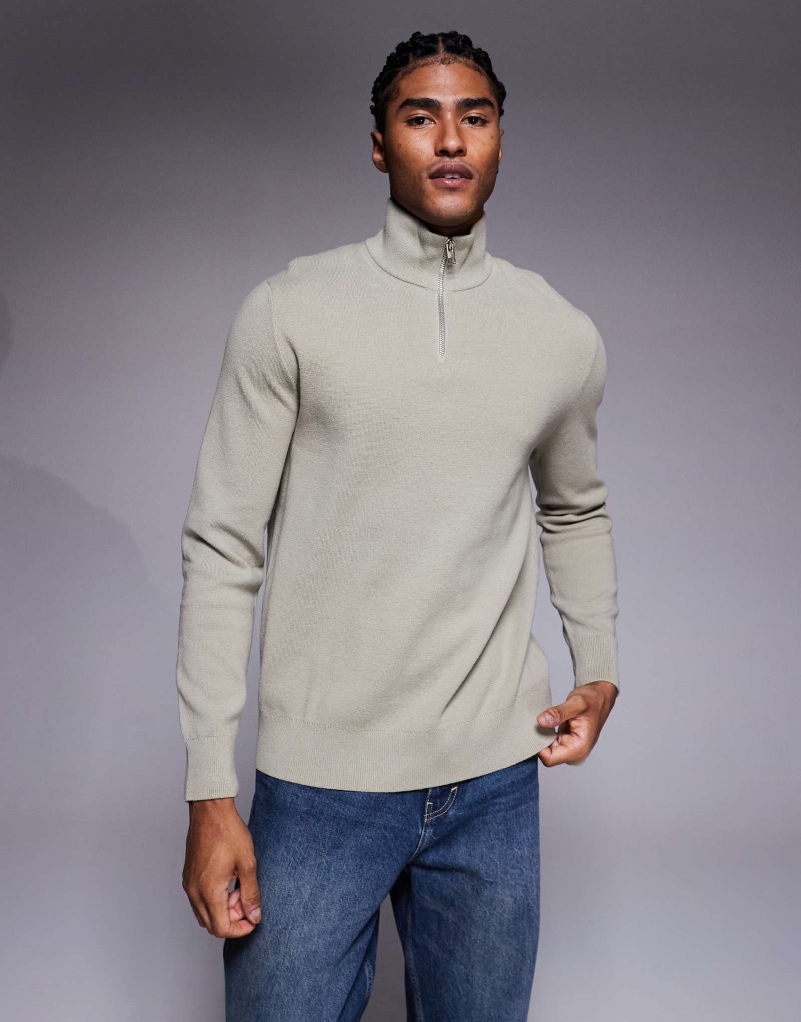 Непринужденный свитер ASOS DESIGN  из трикотажа на молнии зеленого цвета