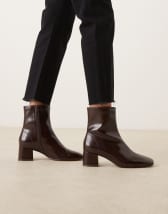 ASOS DESIGN Rush ankle boots with set back heel in chocolate suedette