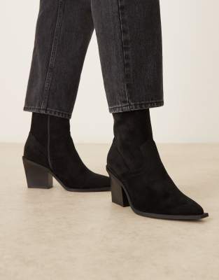 Remedy - Bottes à talon style western en suédine - Noir 37