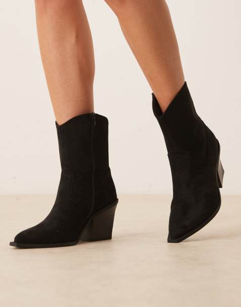 ASOS DESIGN Remedy heeled western boots in black suedette - view 1