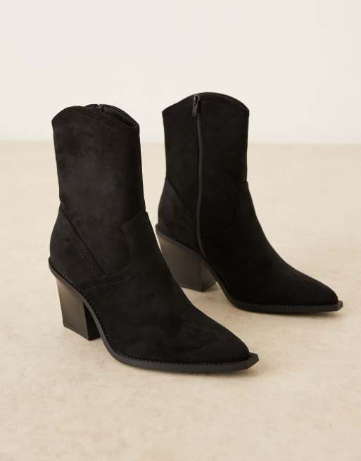 ASOS DESIGN Remedy heeled western boots in black suedette