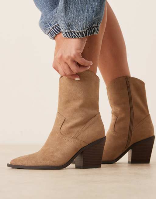 ASOS DESIGN Remedy heeled western boots in taupe suedette, 4 of 4