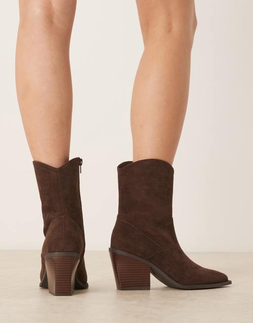 ASOS DESIGN - Remedy - Westernlaarzen met hak in chocoladebruin suedine, 2 van 4