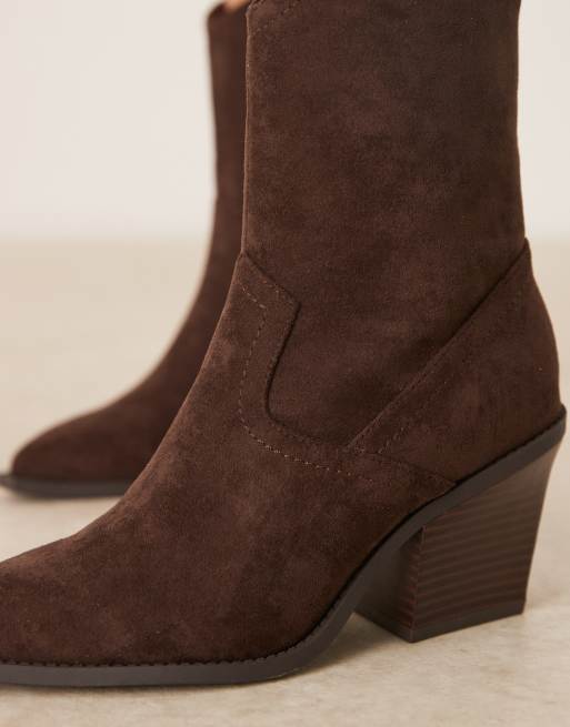 ASOS DESIGN - Remedy - Westernlaarzen met hak in chocoladebruin suedine, 3 van 4
