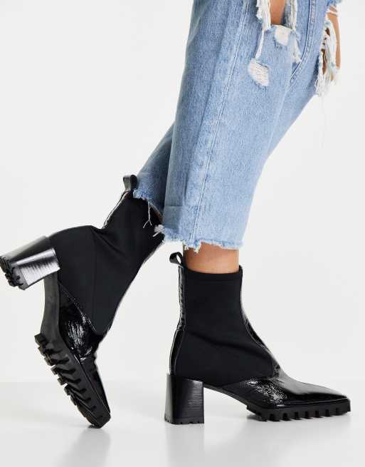 ASOS DESIGN – Remix – Czarne skórzane botki z elastyczną cholewką, 3 z 4