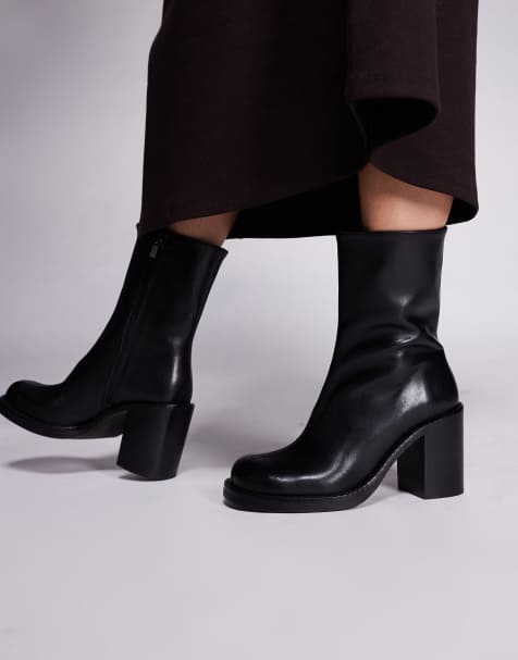 ASOS DESIGN Remy premium leather heeled ankle boots in black - view 1