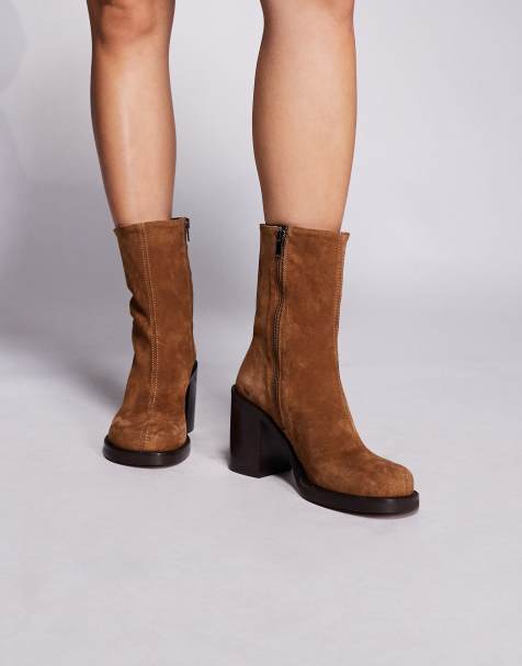 ASOS DESIGN Remy premium suede heeled ankle boots in sand - view 1
