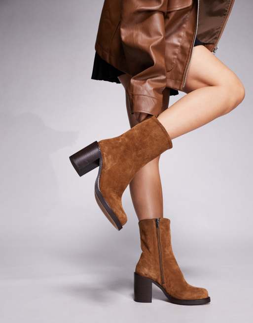 ASOS DESIGN Remy premium suede heeled ankle boots in sand