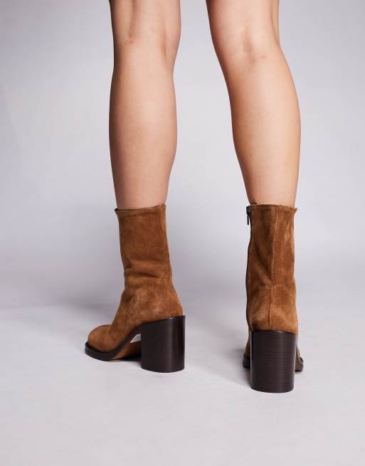 ASOS DESIGN Remy premium suede heeled ankle boots in sand