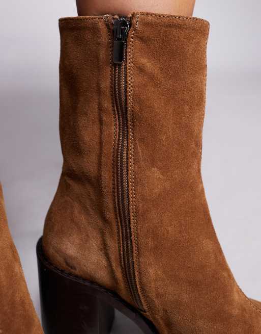 ASOS DESIGN Remy premium suede heeled ankle boots in sand
