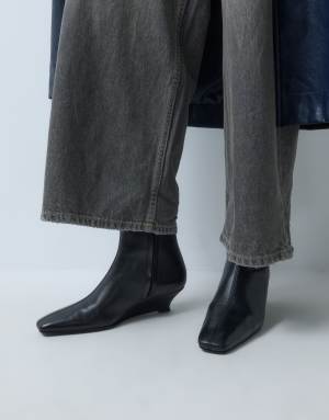 ASOS DESIGN Renata leather wedge smart ankle boots in black