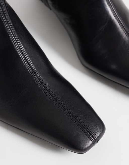 ASOS DESIGN Renata leather wedge smart ankle boots in black, 3 of 4