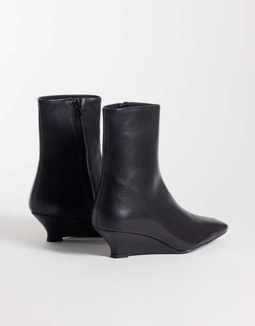 ASOS DESIGN Renata real leather wedge ankle boots in black, 4 of 4