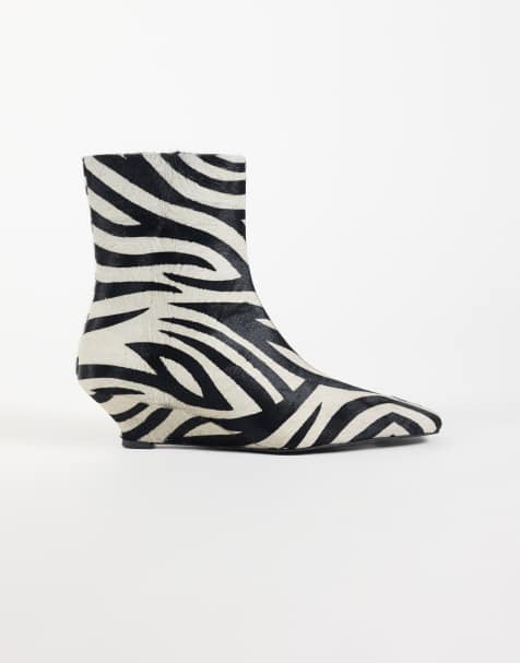 ASOS DESIGN Renata skórzane botki na koturnie w zebrę z naturalnej skóry - view 1