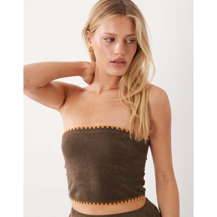 ASOS DESIGN Renee terrycloth whipstitch beach bandeau top in