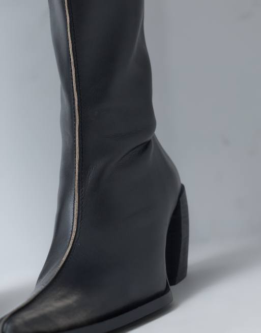 ASOS DESIGN Renzo bottes western premium en cuir véritable noir vieilli, 4 de 5