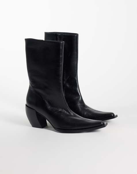 ASOS DESIGN Renzo premium cowboyboots i äkta läder i svart - view 1