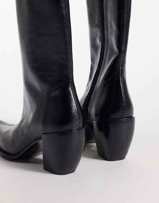 ASOS DESIGN Renzo premium leather extreme western boots in black, 2 of 4