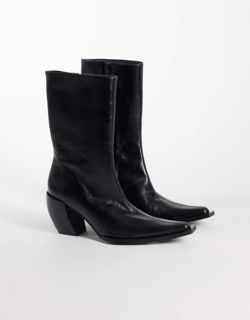 ASOS DESIGN Renzo premium leather extreme western boots in black, 4 of 4