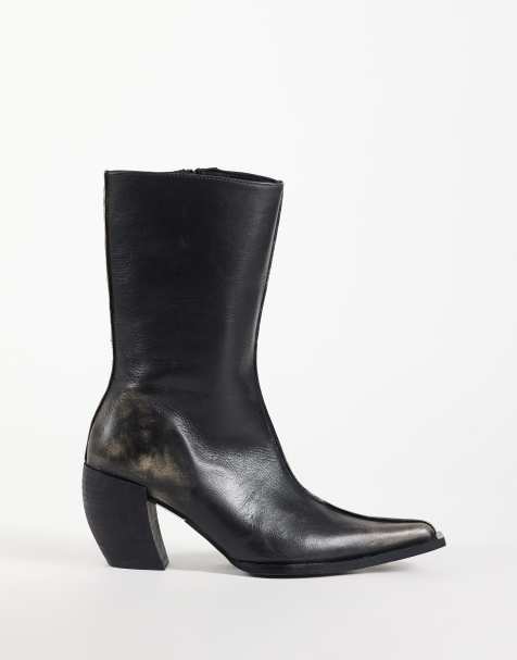 ASOS DESIGN Renzo premium støvler i ægte læder i western-stil med slidt sort look - view 1
