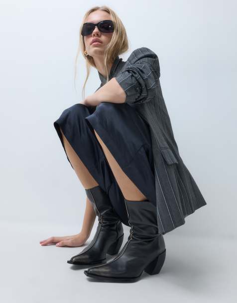 ASOS DESIGN Renzo stivali western premium in vera pelle nera effetto vissuto - view 1