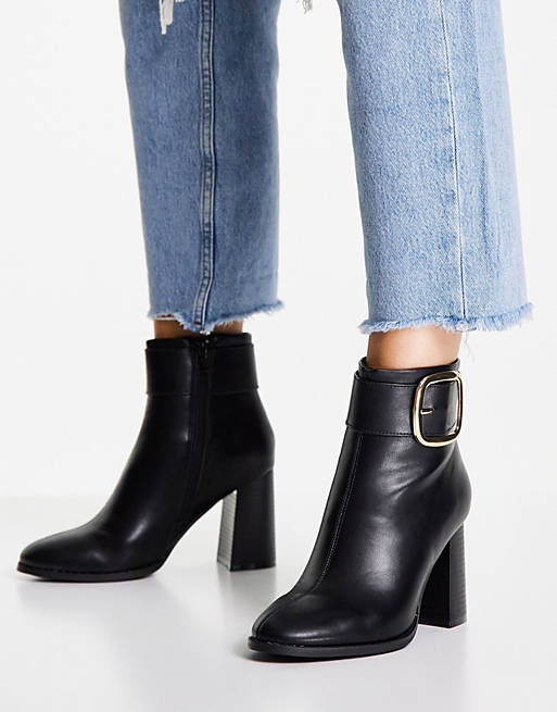ASOS DESIGN Repeat block heel buckle boots in black | ASOS