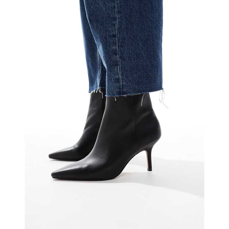 ASOS DESIGN Replay leather pointed toe mid-heel boots in black | ASOS
