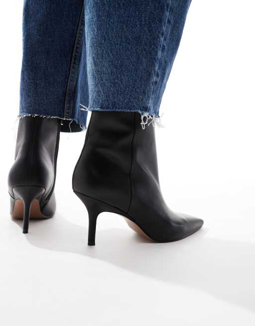 ASOS DESIGN Replay leather pointed toe mid heel boots in black